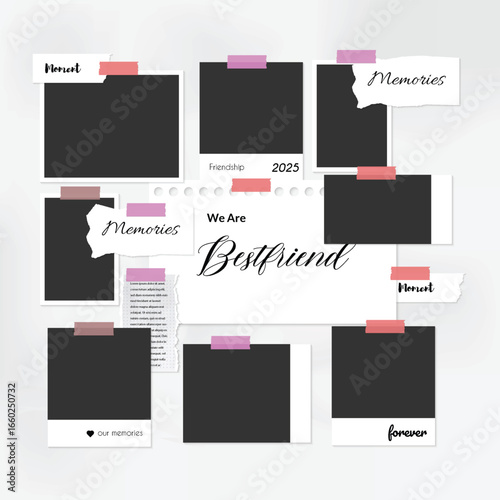 Set of realistic photo frame with best friend  theme. Digital wall photos or pictures collage