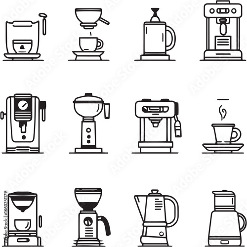 Espresso Con Panna black Line Editable Icons set