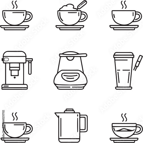 Espresso Con Panna black Line Editable Icons set