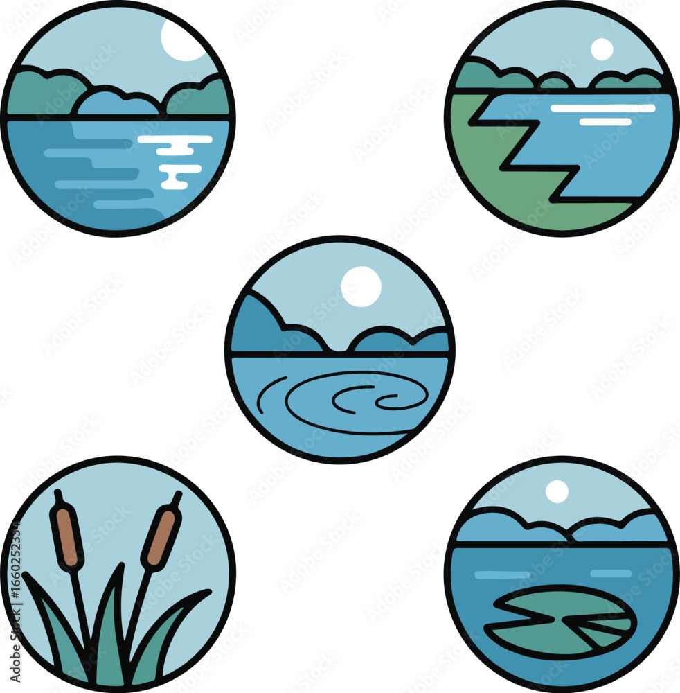 Naklejka premium Collection of lake and water related icons