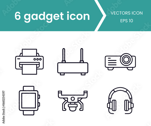 Vector art of set of 6 modern gadget icons