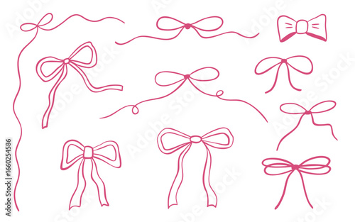 A sat of cute Bows and ribbons isolated on white. Perfect for decoration of handicrafts, delicate brand, wedding invitations