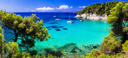 Greece , Sporades. Alonissos island  most beautiful beach - Milia and Chrisi Milia with turquoise sea.