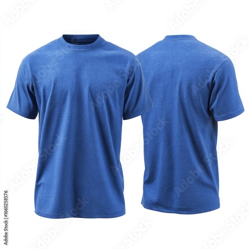 Two heather blue t-shirts front and back views clothing