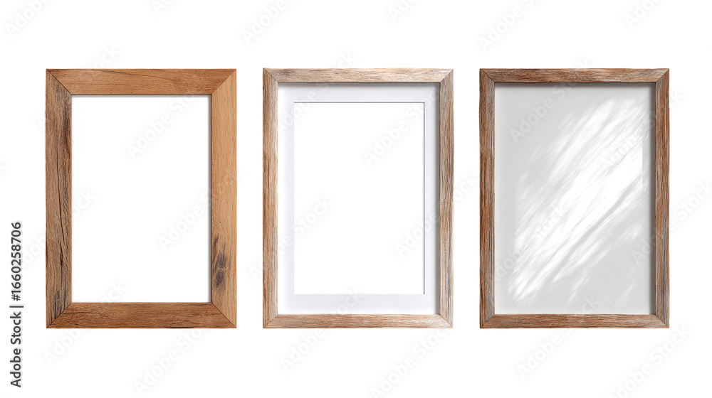 Fototapeta premium Three empty wooden picture frames