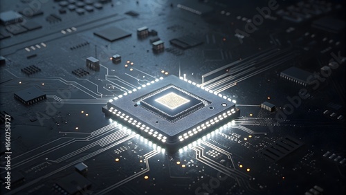 Close Up Of A Microchip Glowing With Technology And Innovation