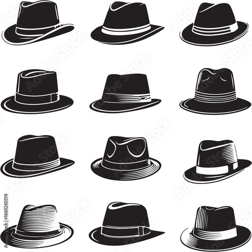 Fedora Hat black Line Editable Icons set