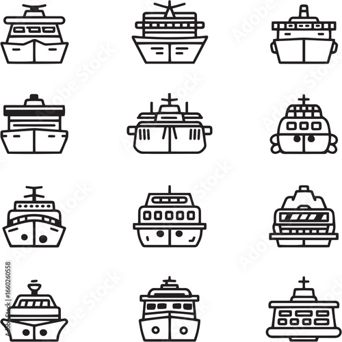 Ferry black Line Editable Icons set