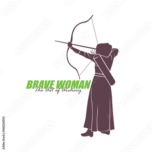 Archer Logo Design Concepts Vector. Silhouette Female Archer Template Illustration