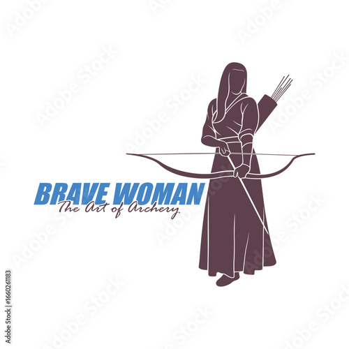 Archer Logo Design Concepts Vector. Silhouette Female Archer Template Illustration