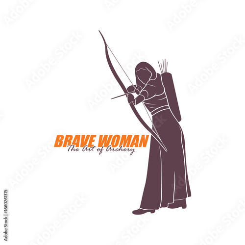 Archer Logo Design Concepts Vector. Silhouette Female Archer Template Illustration
