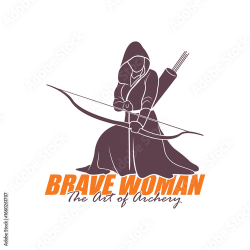 Archer Logo Design Concepts Vector. Silhouette Female Archer Template Illustration