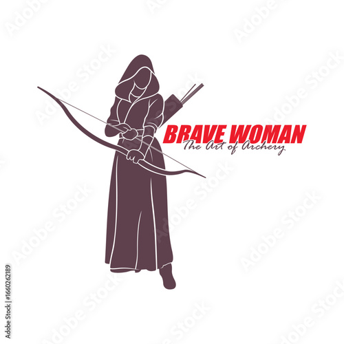 Archer Logo Design Concepts Vector. Silhouette Female Archer Template Illustration