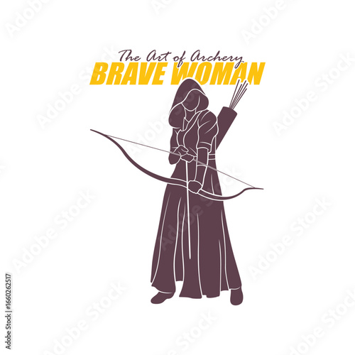 Archer Logo Design Concepts Vector. Silhouette Female Archer Template Illustration