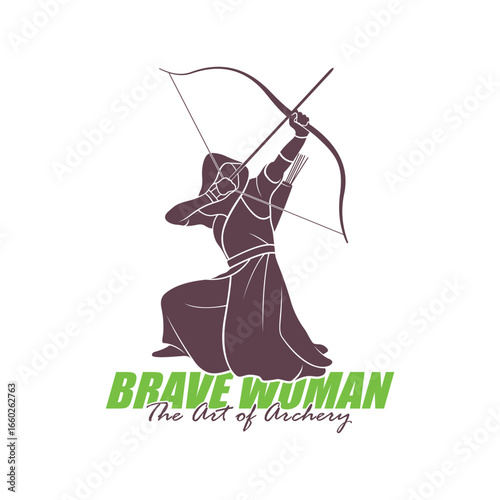 Archer Logo Design Concepts Vector. Silhouette Female Archer Template Illustration