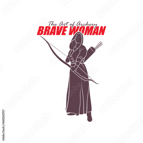 Archer Logo Design Concepts Vector. Silhouette Female Archer Template Illustration