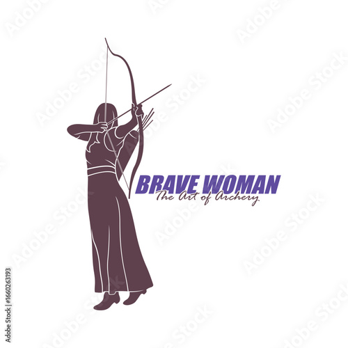 Archer Logo Design Concepts Vector. Silhouette Female Archer Template Illustration