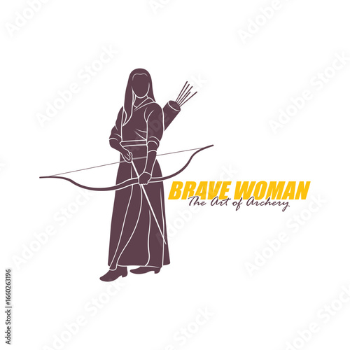 Archer Logo Design Concepts Vector. Silhouette Female Archer Template Illustration