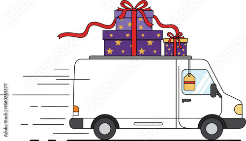 Fast delivery van carrying gifts express shipping
