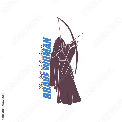 Archer Logo Design Concepts Vector. Silhouette Female Archer Template Illustration