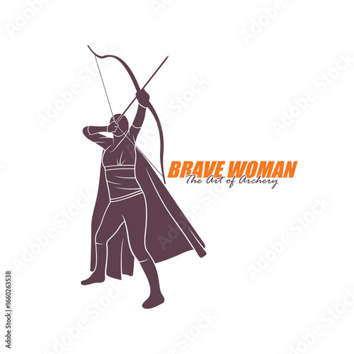 Archer Logo Design Concepts Vector. Silhouette Female Archer Template Illustration