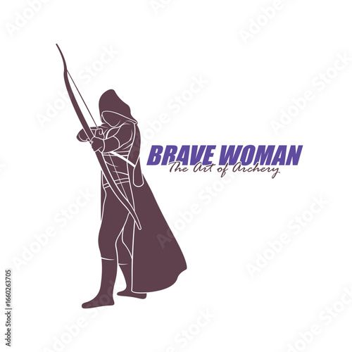 Archer Logo Design Concepts Vector. Silhouette Female Archer Template Illustration