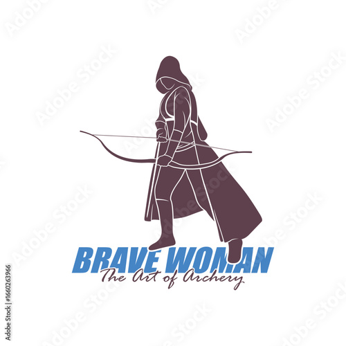 Archer Logo Design Concepts Vector. Silhouette Female Archer Template Illustration