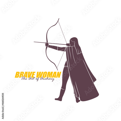 Archer Logo Design Concepts Vector. Silhouette Female Archer Template Illustration