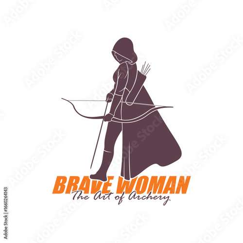 Archer Logo Design Concepts Vector. Silhouette Female Archer Template Illustration