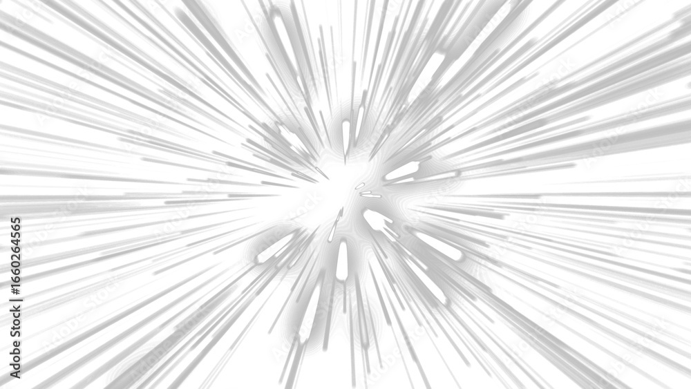 Obraz premium Abstract futuristic hyperspace jump with white light streaks moving at high speed. Sci-fi warp drive or starburst effect on a transparent background for easy compositing and visual effects.