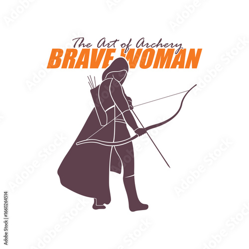 Archer Logo Design Concepts Vector. Silhouette Female Archer Template Illustration