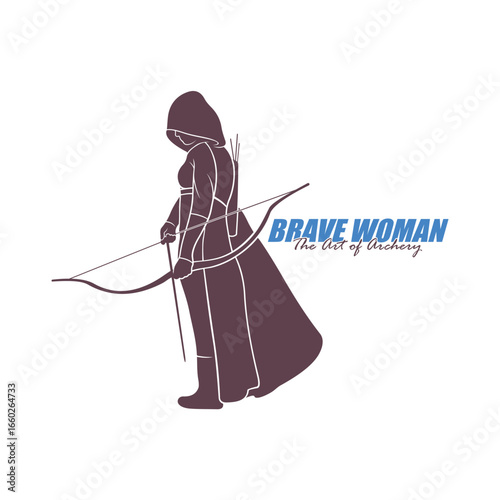 Archer Logo Design Concepts Vector. Silhouette Female Archer Template Illustration