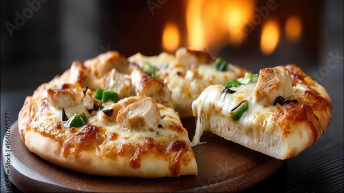 Wallpaper Mural Warm and inviting setting with a freshly baked pizza topped with melted cheese, grilled chicken, and green peppers Torontodigital.ca