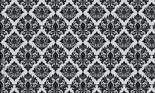 seamless damask pattern.Elegant Damask Pattern with Fleur de Lis Motifs in Black and White