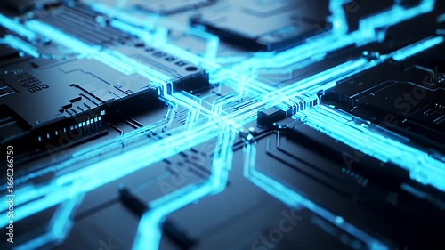 Abstract Circuit Board With Glowing Blue Lines