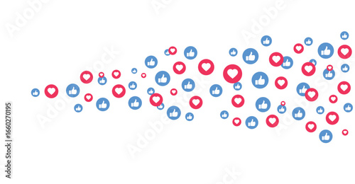 Floating stream of like and love icons in vector format