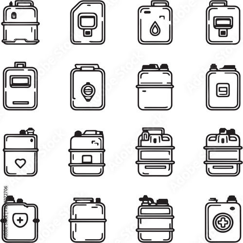 Fuel Tank black Line Editable Icons set