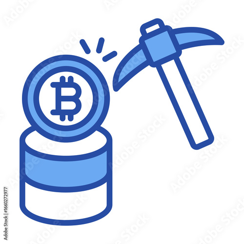 Bitcoin Mining Blue Vector Icon
