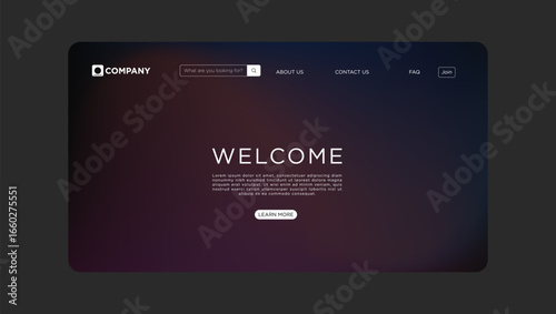 Modern website interface design with a welcoming message and clean navigation elements