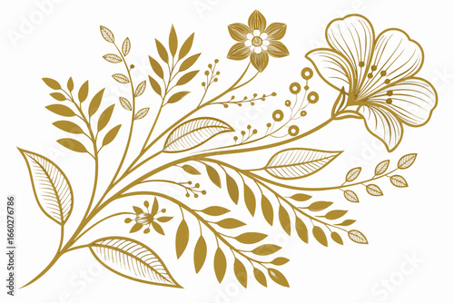 Elegant gold foil botanical pattern with floral and leaf motifs