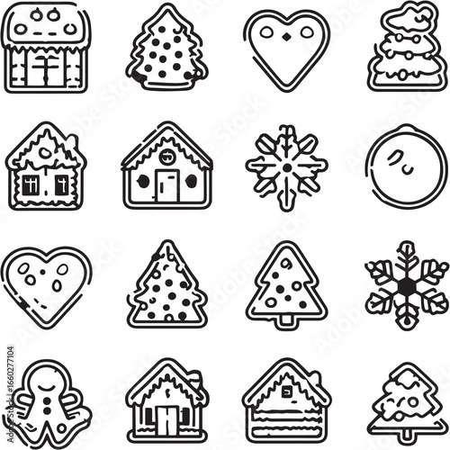 Gingerbread Cookies black Line Editable Icons set