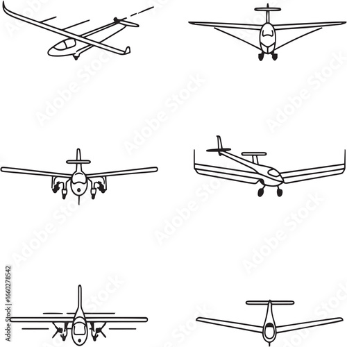 Glider black Line Editable Icons set