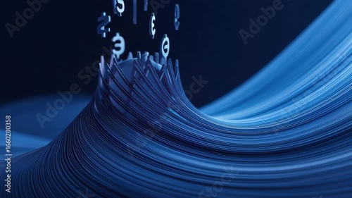 Modern Abstract Tax Concept in 3D Design with Glowing Tax Icon on Flowing Blue Waves