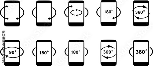 Rotate mobile phone icon set, turn phone around, device rotation with arrows, rotate smartphone - vector