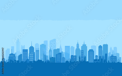 Minimalist cityscape illustration with geometric buildings