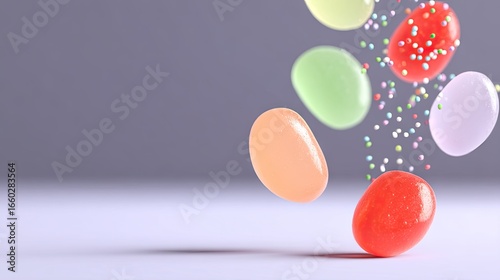 Floating Colorful Jelly Beans with Rainbow Sprinkles