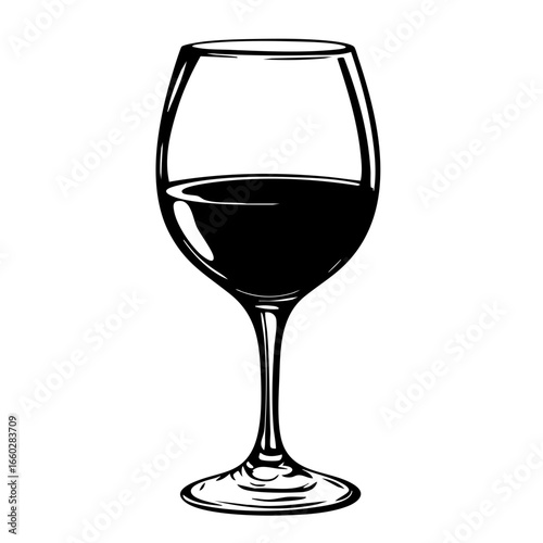 Elegant black vector illustration of a wine glass featuring a full body and delicate stem ideal for culinary and beverage designs