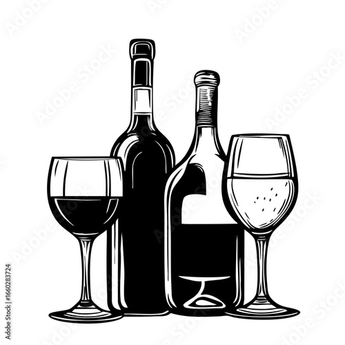 Elegant collection of wine bottles and glasses representing fine dining and social gatherings