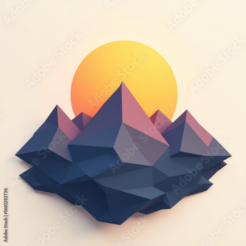 Minimalist Low-Poly Mountain Landscape	