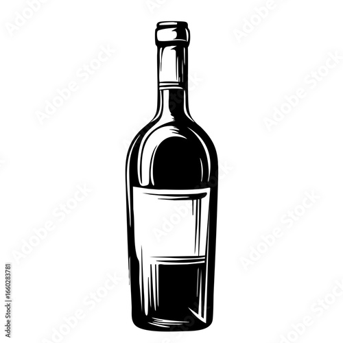 Elegant black vector design of a wine bottle showcasing a classic silhouette suitable for various graphic applications